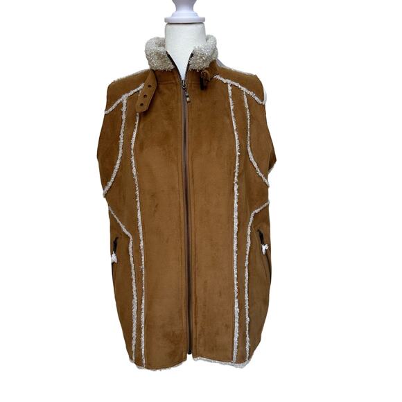 NWT Dennis by Dennis Basso Faux Leather / Sherpa Tan Vest XS - Picture 1 of 11